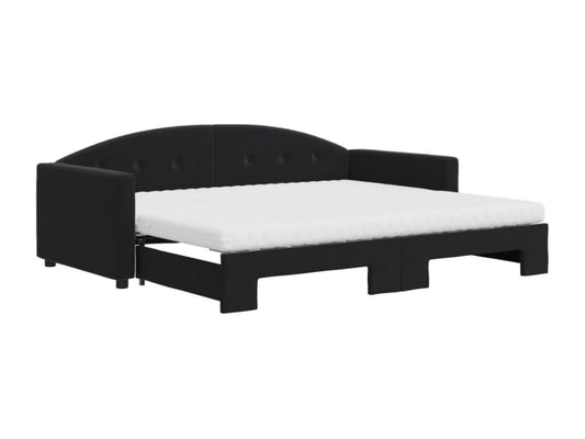 Lit de jour avec gigogne et matelas noir 90x200 cm velours QDTP50686