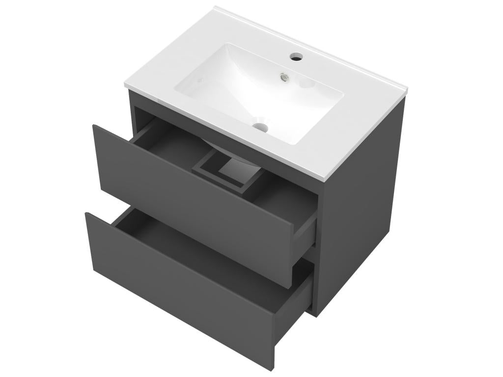 Ensemble meubles Salle de Bain 80cm vasque colonne miroir rond mural Anthracite TEEE36650