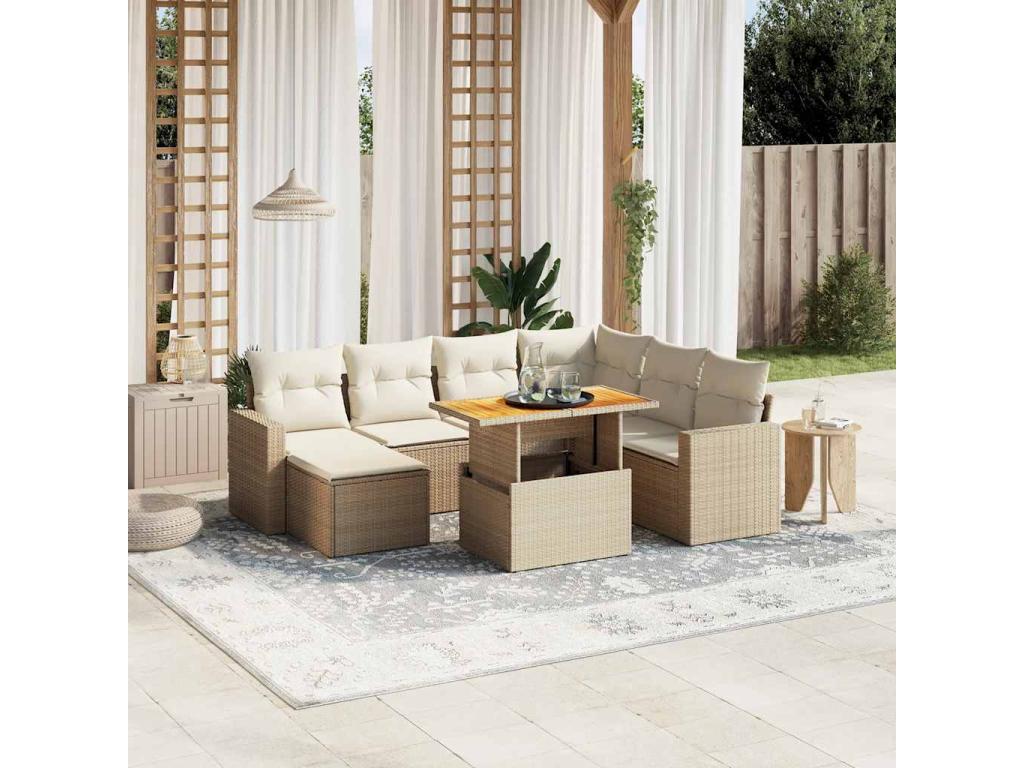 Salon de jardin avec coussins 8 pièces beige résine tressée DILI69459
