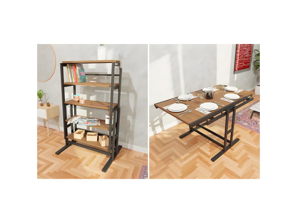 Etagère modulable H125 x l78 x P62 cm convertible en Table - style industriel OQLD48045