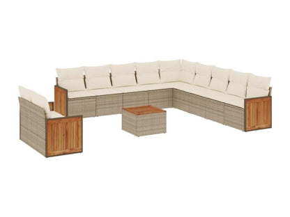 Salon de jardin avec coussins 12 pcs beige résine tressée JQNP70456