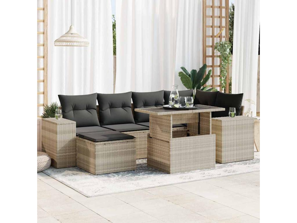 Salon de jardin avec coussins 7 pcs gris clair résine tressée ZBEO20413