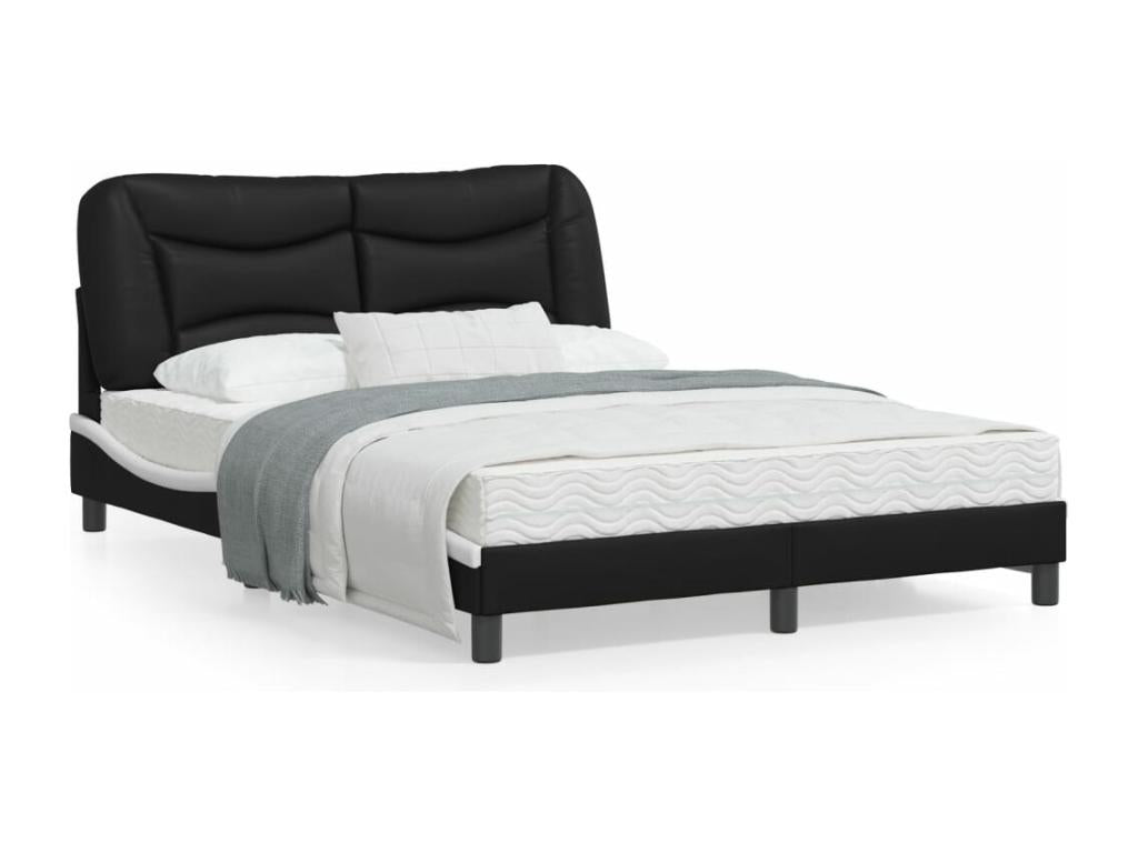 Cadre de lit et tête de lit noir et blanc 140x200 similicuir OWQC35592