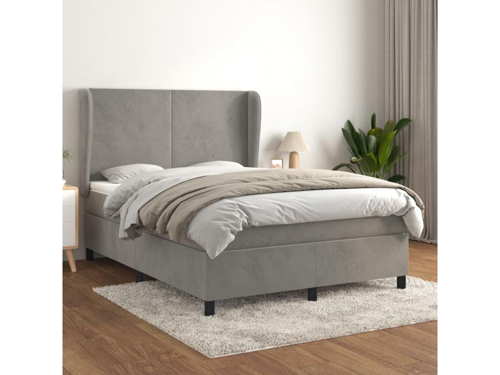 Lit à sommier tapissier et matelas Gris clair 140x190cm Velours MAGU26881