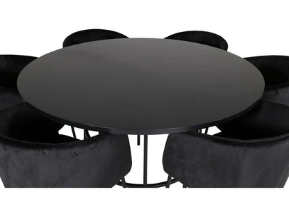Ensemble table table marron et 6 chaises Chezlova Velours noir. BIBS25302