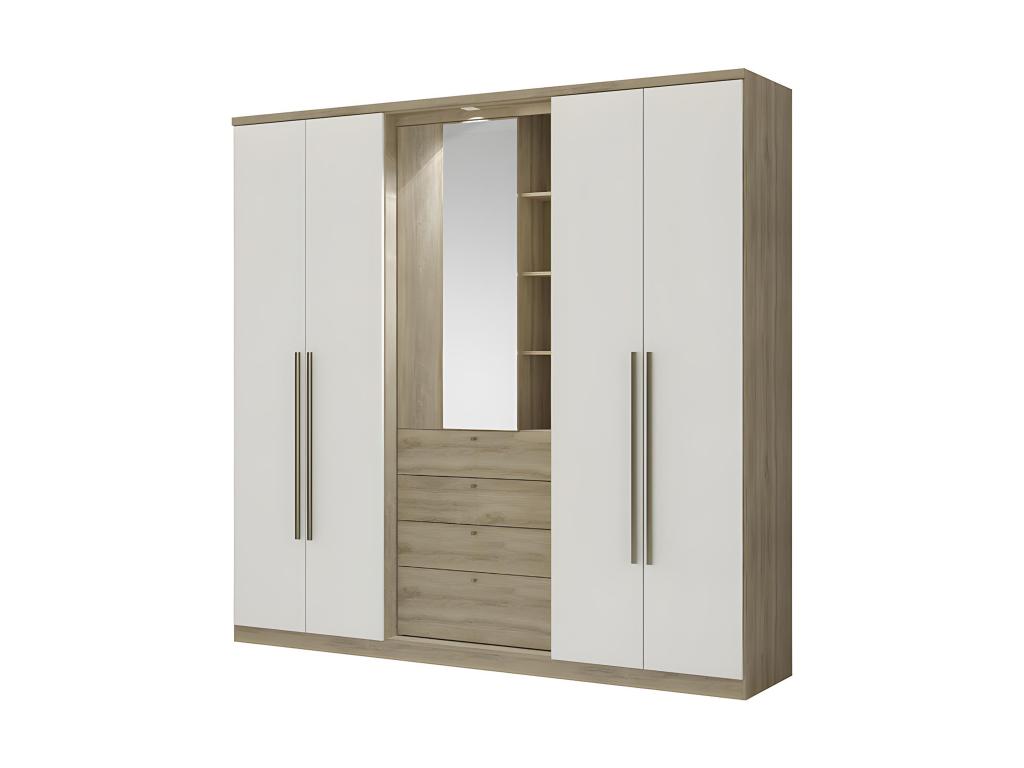 Armoire Chezlova II - 4 portes - Miroir et tiroirs - L240 cm - Chêne et ivoire SWZZ32598