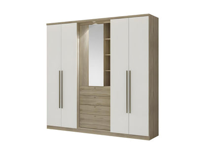 Armoire Chezlova II - 4 portes - Miroir et tiroirs - L240 cm - Chêne et ivoire SWZZ32598