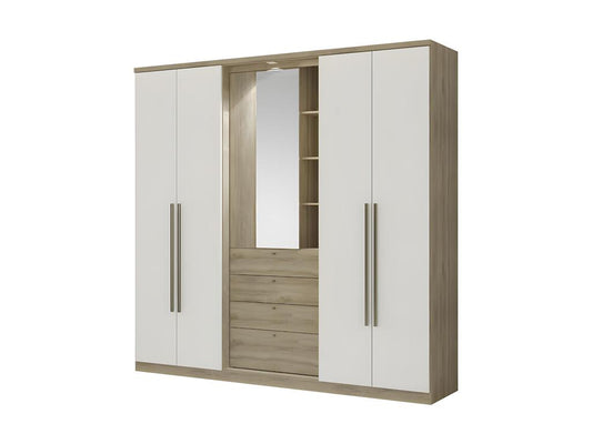 Armoire Chezlova II - 4 portes - Miroir et tiroirs - L240 cm - Chêne et ivoire SWZZ32598