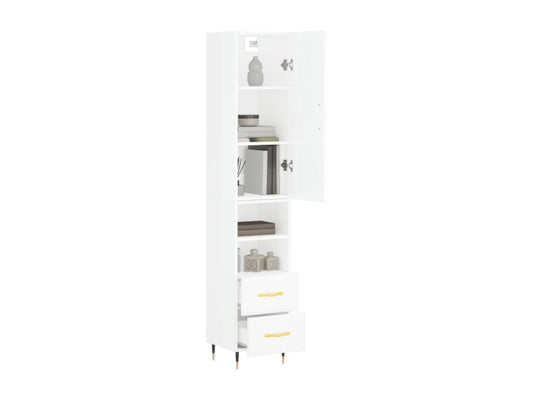 Buffet haut Blanc brillant 34,5x34x180 cm Bois d'ingénierie MBCP84346