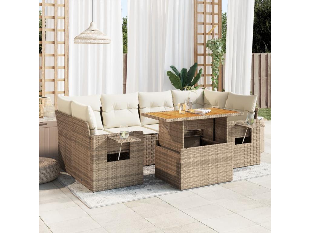 Salon de jardin avec coussins 7 pcs beige résine tressée KDXT33957