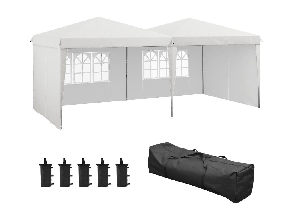 Tonnelle barnum pliable pop-up - 4 pans latéraux amovibles 6 fenêtres sac transport 5 sacs lestage - acier Chezlova blanc KMEU75911