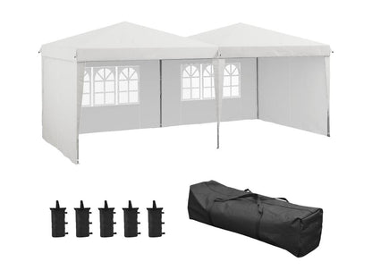 Tonnelle barnum pliable pop-up - 4 pans latéraux amovibles 6 fenêtres sac transport 5 sacs lestage - acier Chezlova blanc KMEU75911