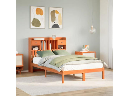 Lit bibliothèque sans matelas cire marron 120x190cm pin massif RXAN57014