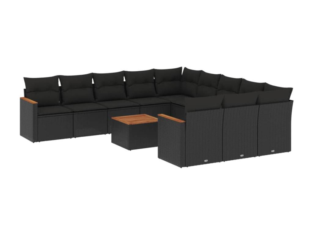 Salon de jardin 12 pcs avec coussins noir résine tressée KMQX81182