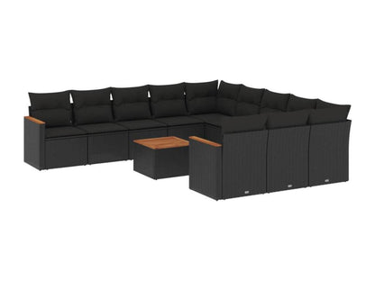 Salon de jardin 12 pcs avec coussins noir résine tressée KMQX81182