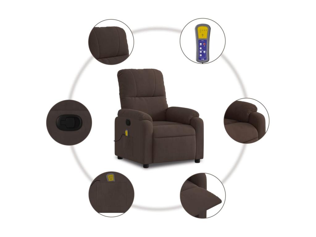 Fauteuil inclinable massant marron tissu microfibre BZJZ80045