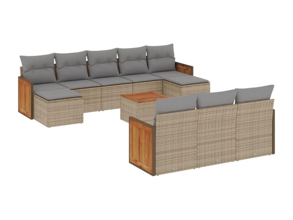 Salon de jardin 11 pcs avec coussins beige résine tressée XNPM52167