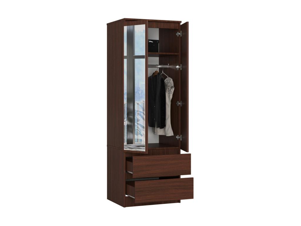 Armoire Chezlova S60 avec miroir Wengé 60 cm 2 portes 2 tiroirs façade Wengé 1 étagère 60x51x180 cm CSCZ51613