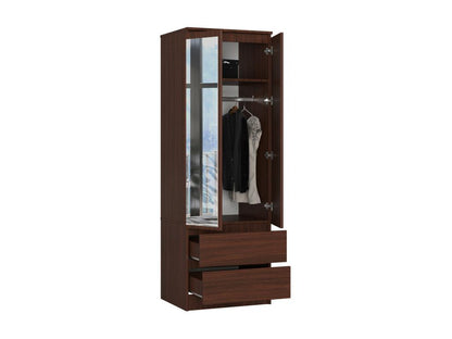 Armoire Chezlova S60 avec miroir Wengé 60 cm 2 portes 2 tiroirs façade Wengé 1 étagère 60x51x180 cm CSCZ51613