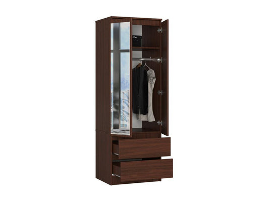 Armoire Chezlova S60 avec miroir Wengé 60 cm 2 portes 2 tiroirs façade Wengé 1 étagère 60x51x180 cm CSCZ51613