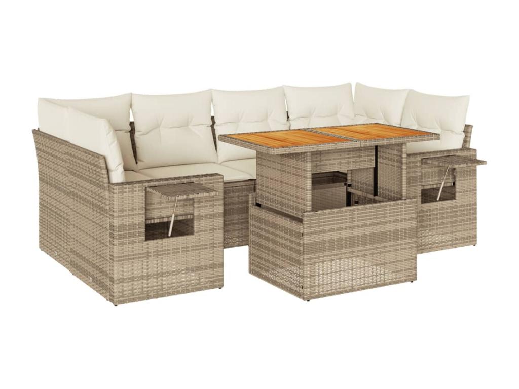 Salon de jardin avec coussins 7 pcs beige résine tressée KDXT33957