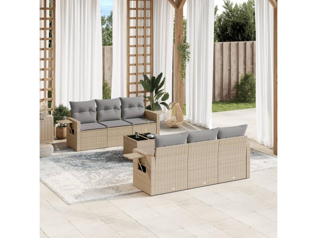Salon de jardin avec coussins 7 pcs beige résine tressée MVGK72560