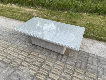 Ensemble de meubles de jardin en rotin avec Canapé Table élévatrice et 2 Tabourets 6 Pièces Groupe de sièges Gris Clair HHQW67067