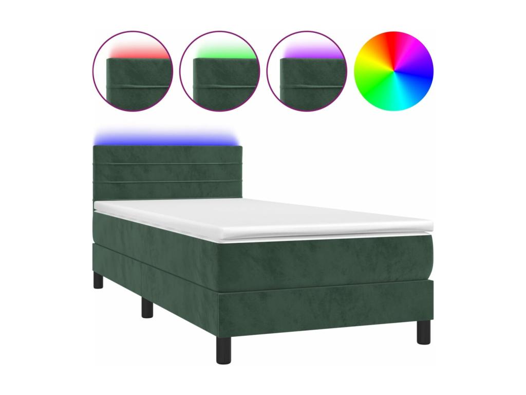 Sommier tapissier et matelas et LED Vert foncé 90x190cm Velours ANDX95051