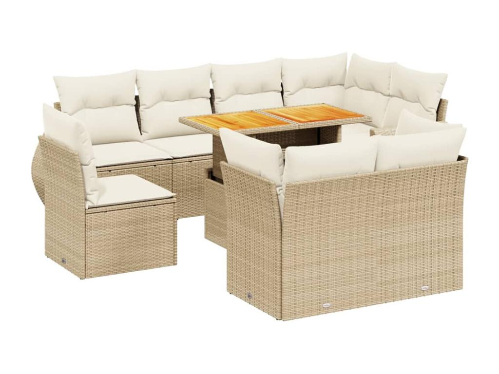 Salon de jardin avec coussins 9 pcs beige résine tressée BBLL79422
