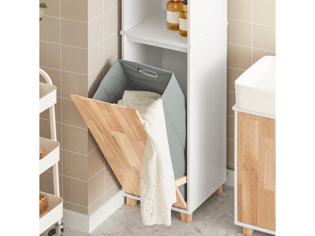 Meuble Colonne de Salle De Bain Placard de Rangement 2 Niches 1 Porte et 1 Panier à Linge BZR74-W SHRT72972