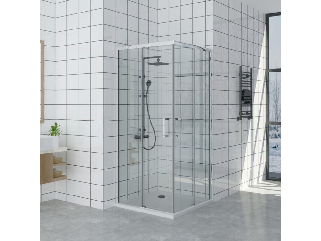 Receveur de Douche 80x95 cm Ligne Domopure Extra Fin Blanc Cabine de Douche 80x95 cm Haut 200 cm avec Ouverture d'angle FKTW62137