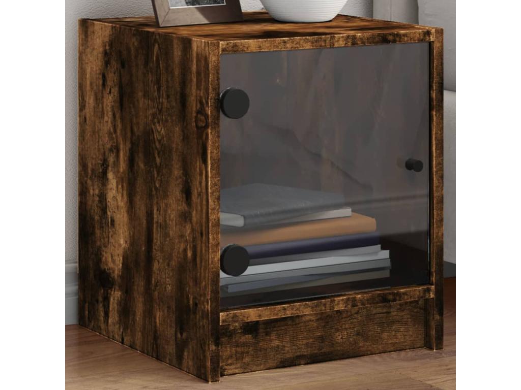 Table de chevet avec porte en verre chêne fumé 35x37x42 UTKI92041