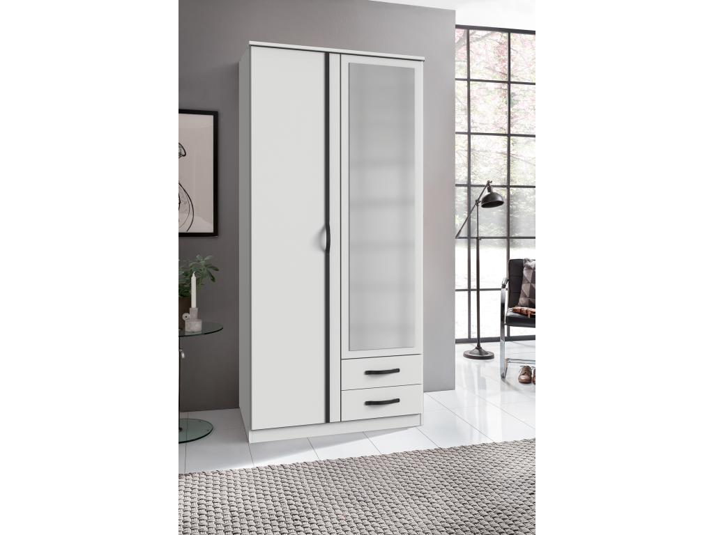 Armoire meuble de rangement Couleuris Blanc rechampis noir - L- 91 x H- 199 x P- 58 cm PPDB07463