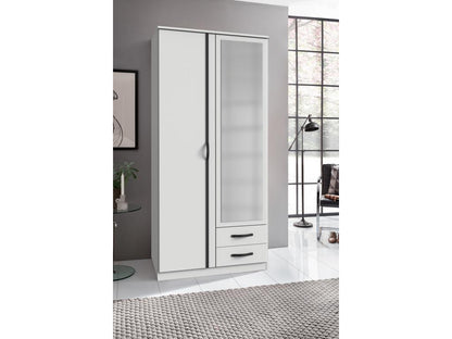 Armoire meuble de rangement Couleuris Blanc rechampis noir - L- 91 x H- 199 x P- 58 cm PPDB07463