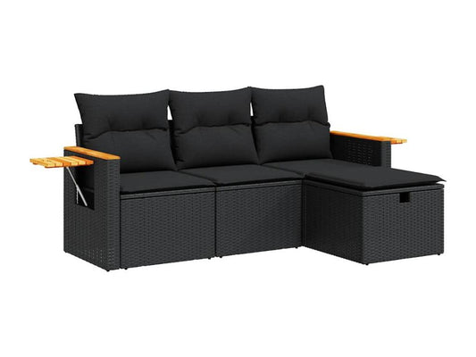 Salon de jardin 4 pcs avec coussins noir résine tressée FORI56025