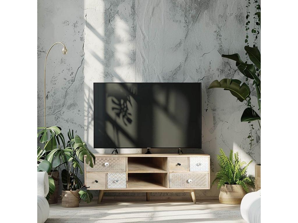Chezlova - Meuble TV 6 Tiroirs en Manguier Massif Clair LDQK71002