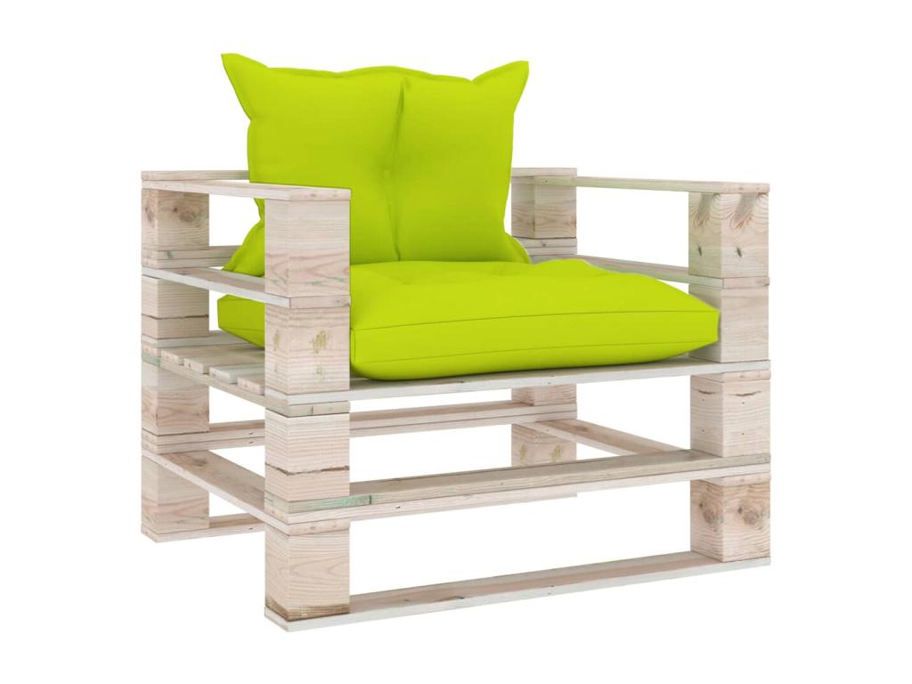 Canapé palette de jardin avec coussins vert vif bois de pin FRGO87453