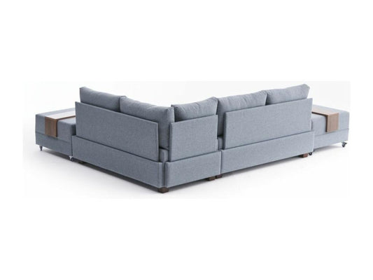 Canapé d'angle convertible et 2 poufs tissu Chezlova 280cm-Couleur Bleu charrette-angle droit GVFJ88358