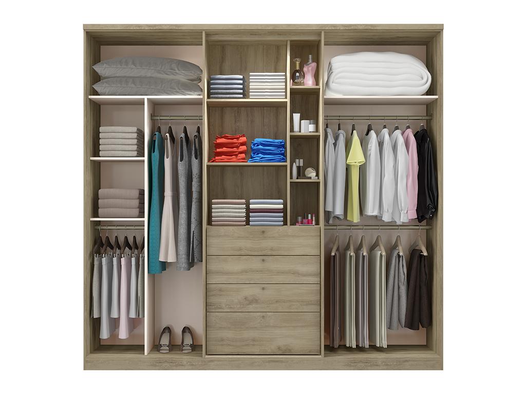 Armoire Chezlova II - 4 portes - Miroir et tiroirs - L240 cm - Chêne et ivoire SWZZ32598