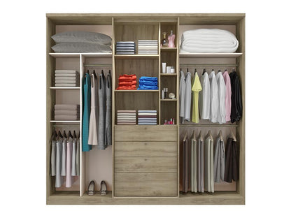 Armoire Chezlova II - 4 portes - Miroir et tiroirs - L240 cm - Chêne et ivoire SWZZ32598