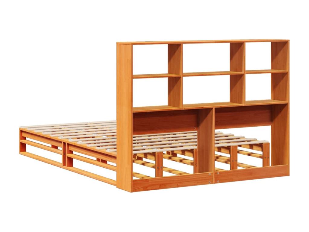 Lit bibliothèque sans matelas cire marron 160x200cm bois massif XEAN43510