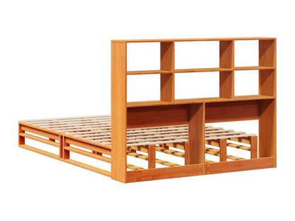 Lit bibliothèque sans matelas cire marron 160x200cm bois massif XEAN43510