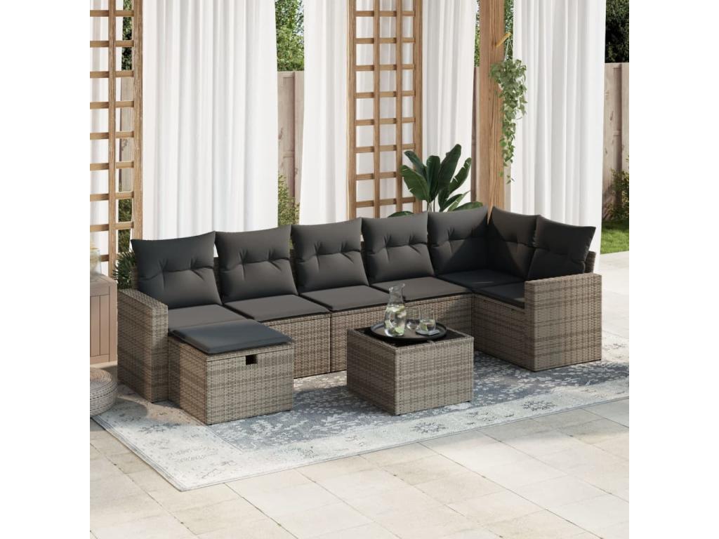 Salon de jardin 8 pcs avec coussins gris résine tressée IPSC67164