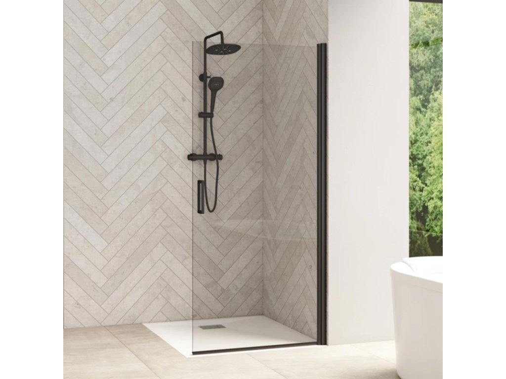 Porte de douche pivotante Smart Design de Chezlova 80 cm profilé noir verre transparent - pour montage en angle GGZE95354