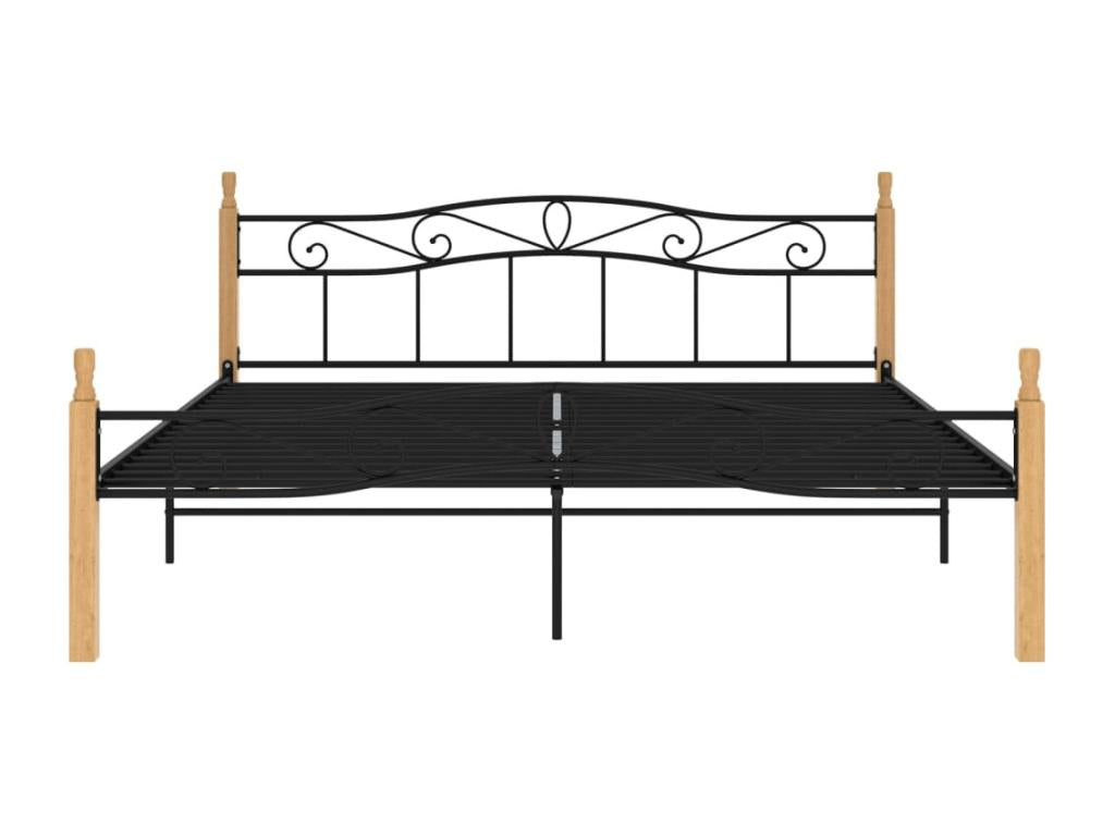 Cadre de lit Noir Métal et bois de chêne massif 180x200 cm NBWZ61784