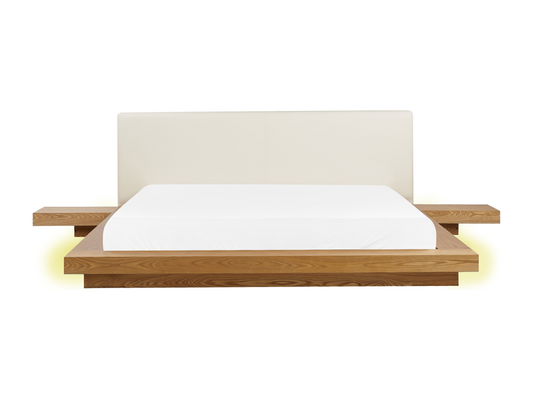 Lit avec LED Cuir PU Chezlova 180x200 cm Frêne naturel GPRV95022