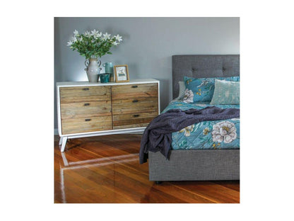 Commode 6 Tiroirs Bois Blanc 130x45x85cm - Decohaute Décoration d'Autrefois UFSK51167