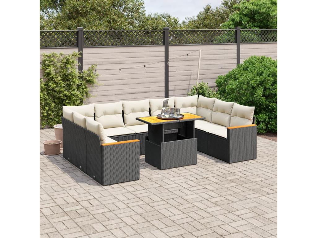Salon de jardin 10 pcs avec coussins noir résine tressée GWYW50596