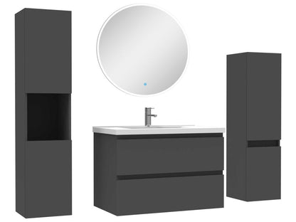 Ensemble meubles Salle de Bain 80cm vasque colonne miroir rond mural Anthracite TEEE36650