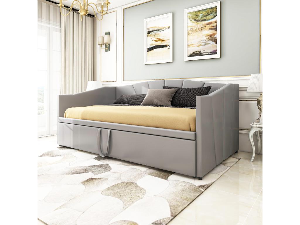 Lit gigogne en velours 180x200 cm - sommier à Chezlova - Gris NQRC84408